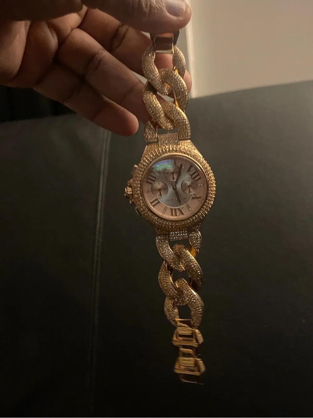 Michael Kors Women’s Rose Gold Crystal Pavé Chronograph Watch EUC MK3196 44MM